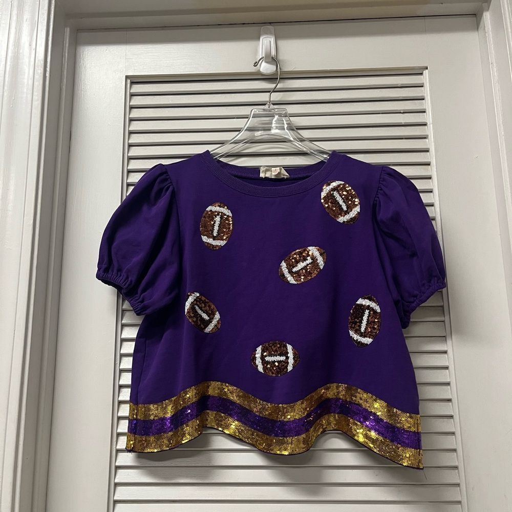 EUC✨PEACH LOVR✨Purple Sequin Football Tee✨small women